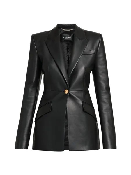 Кожаный пиджак La Vacanza приталенного кроя Versace, черный