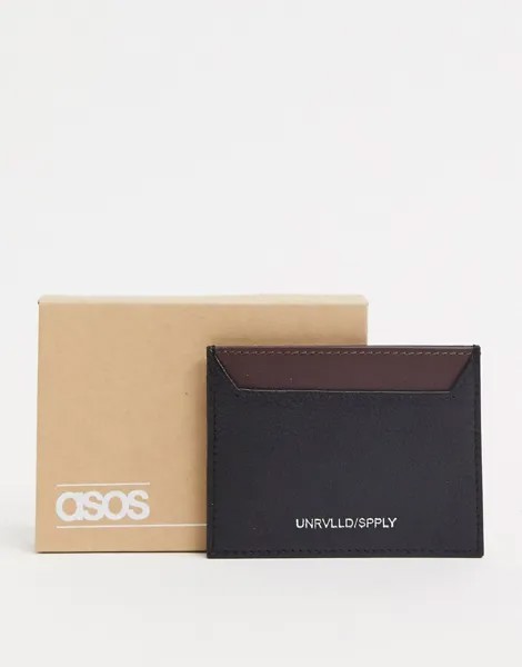 Черный кожаный кошелек для карт с бордовой отделкой ASOS DESIGN