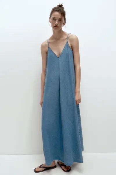 Джинсовое платье миди trf Zara, синий