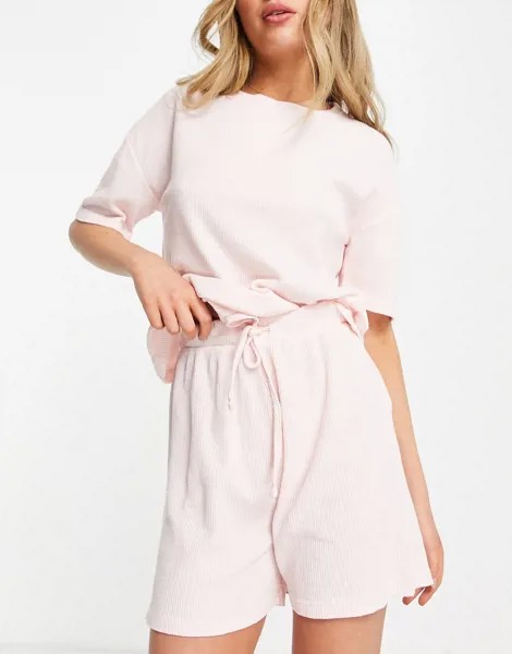 Светло-розовый вафельный пижамный комплект из футболки и шорт Wednesday's Girl-Розовый цвет
