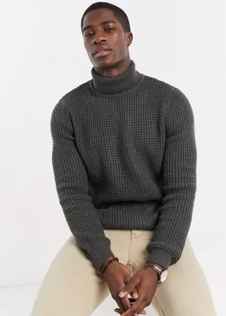 Темно-серая водолазка из вафельного трикотажа Topman-Серый