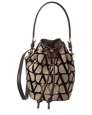 Женская сумка-мешок из плотной ткани и кожи Valentino Vlogo Mini Toile Iconographe, коричневая