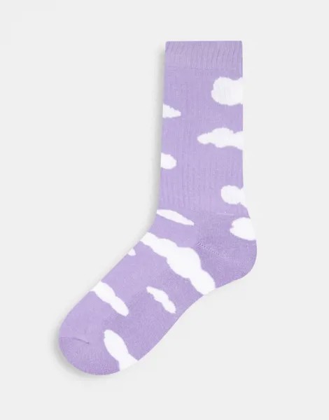 Сиреневые спортивные носки с принтом облаков ASOS DESIGN-Фиолетовый цвет
