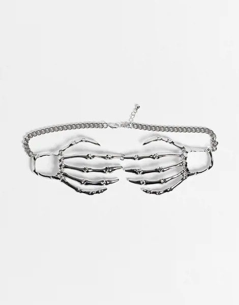 Ожерелье-чокер с дизайном в виде рук скелета ASOS DESIGN-Серебряный