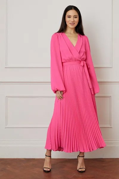 Высокое плиссированное платье макси с запахом Wallis, розовый
