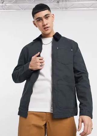 Черная холщовая куртка с вельветовым воротником ASOS DESIGN-Черный цвет