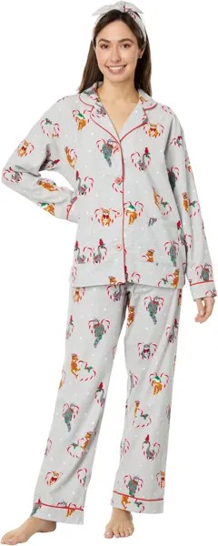 Пижамный комплект P.J. Salvage Holiday Flannel PJ Set with Headband, цвет Frost Grey/Candy Cane Kitties