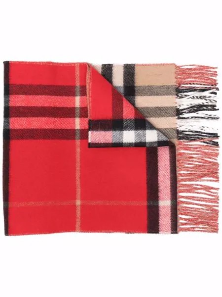 Burberry check-pattern fringed cashmere scarf