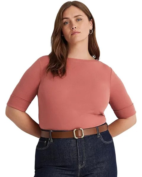 Топ LAUREN Ralph Lauren Plus-Size Cotton-Blend Boatneck, цвет Pink Mahogany