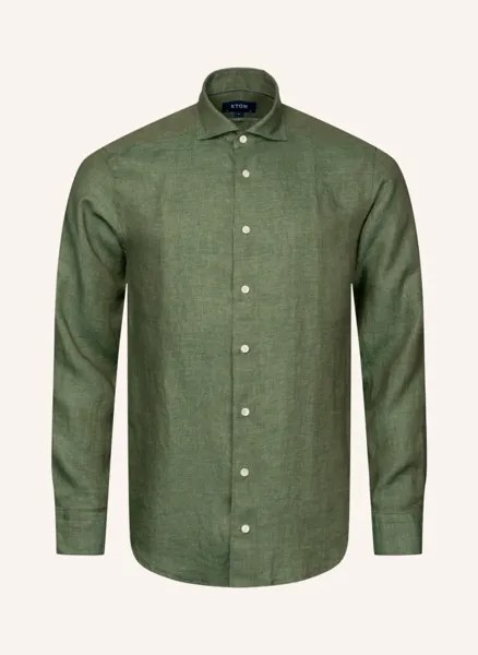 Льняная рубашка узкого кроя Eton, зеленый