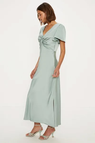 Миниатюрное платье макси с рукавами ангела и закрученной передней частью для подружек невесты Oasis, зеленый