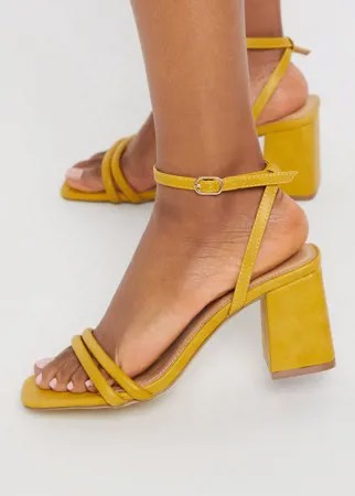 Босоножки коричневато-желтого цвета на среднем каблуке с тонкими ремешками и квадратным носом Truffle Collection-Желтый