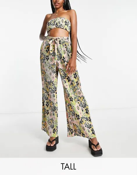Широкие пляжные брюки с цветочным принтом Topshop в стиле 60-х