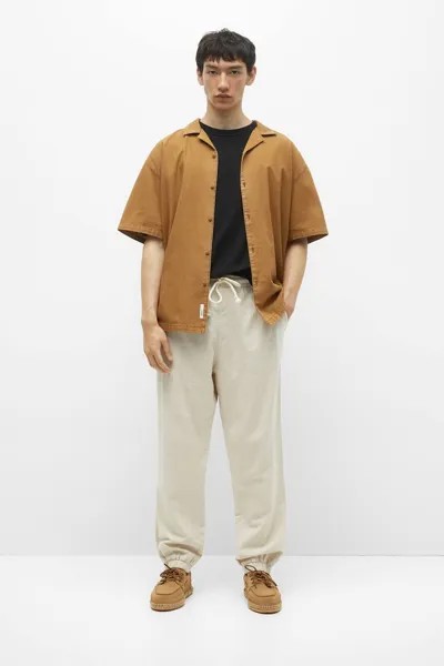 Льняные джоггеры в деревенском стиле Pull&Bear, экрю