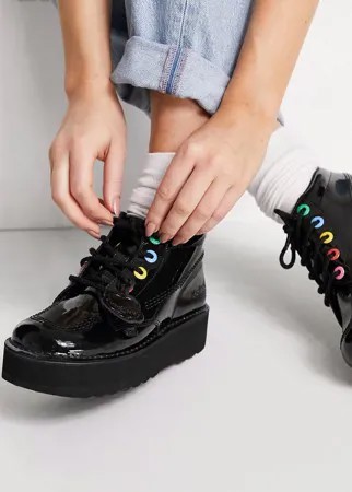 Черные лакированные высокие ботинки на массивной подошве Kickers-Черный цвет