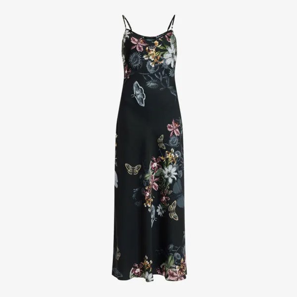 Платье-комбинация миди bryony sanibel из переработанного полиэстера с цветочным принтом Allsaints, черный