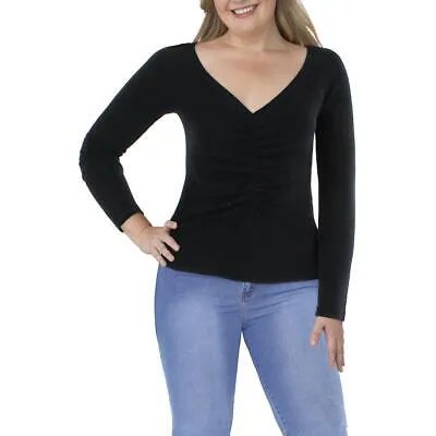 Женская черная блузка с v-образным вырезом и рюшами Three Dots, пуловер, рубашка M BHFO 7000
