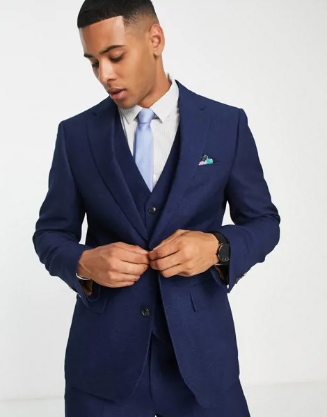 Синий свадебный меланжевый пиджак узкого кроя Harry Brown-Темно-синий
