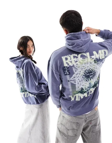 Темно-синяя худи унисекс с небесным рисунком Reclaimed Vintage