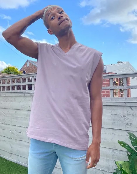 Длинная серая oversized-майка с V-образным вырезом ASOS DESIGN-Серый