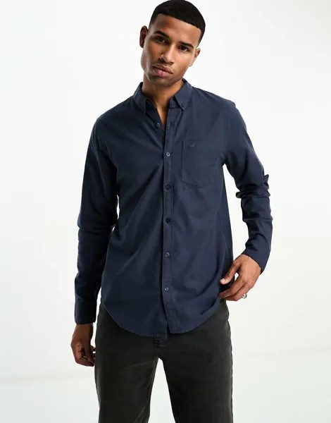 Темно-синяя оксфордская рубашка с карманами и логотипом Hollister