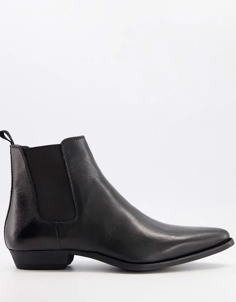 Черные кожаные ботинки челси в стиле вестерн на кубинском каблуке Silver Street-Черный цвет