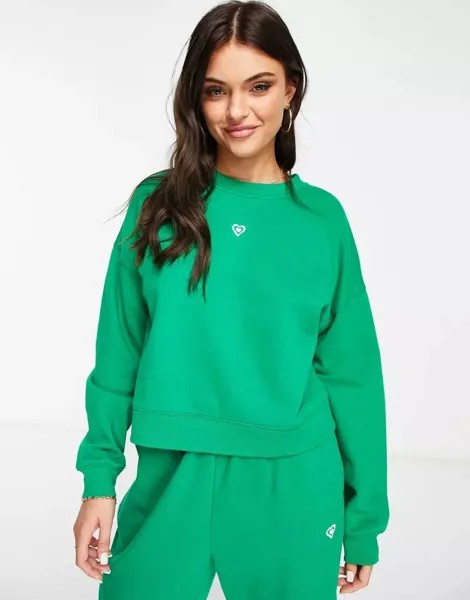 Зеленый свитшот Miss Selfridge с вышивкой в ​​виде сердца, однотонный