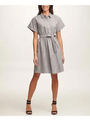 DKNY Женское серое вечернее платье-рубашка на пуговицах с короткими рукавами и поясом на завязках 4