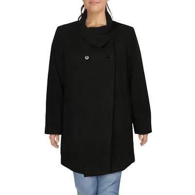Женское двубортное шерстяное пальто средней длины Larry Levine больших размеров
