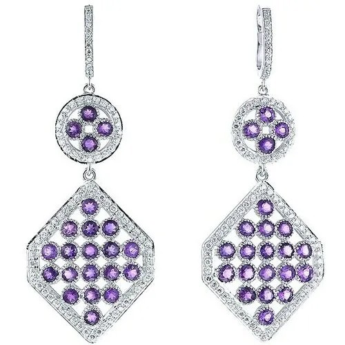 Серьги ELEMENT47, серебро, 925 проба, аметист, фианит