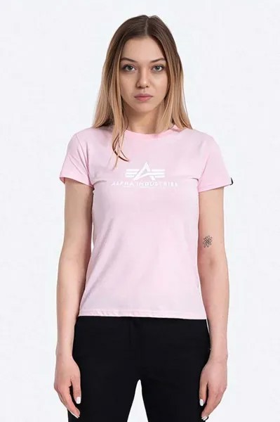 Хлопковая футболка New Basic T Wmn Alpha Industries, розовый
