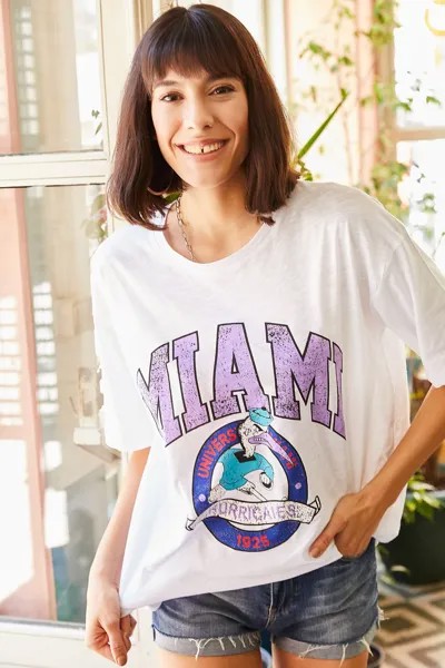 Женская футболка с принтом цвета экрю Майами Olalook