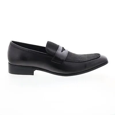 Carrucci Denim Leather Loafer KS2240-12CC Мужские черные лоферы Penny Shoes