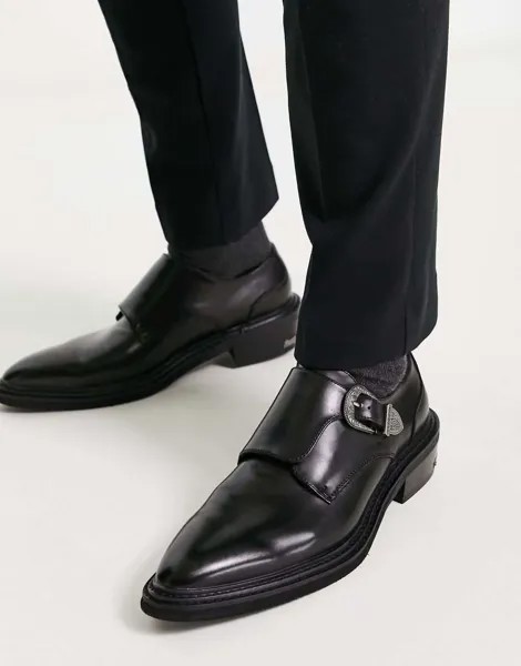 Черные туфли-монки из искусственной кожи с пряжками в стиле вестерн ASOS DESIGN