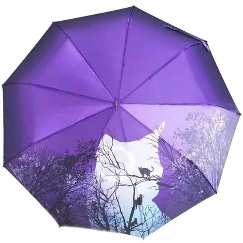 Зонт женский с кошками Universal Umbrella полуавтомат, сиреневый
