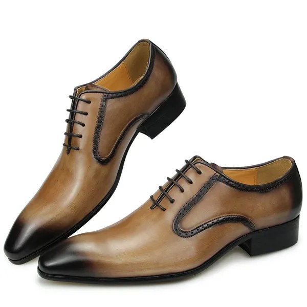 Туфли мужские классические из натуральной кожи, элегантные туфли-оксфорды, винтажные, для свадьбы/Вечеринки, цвет черный/хаки
