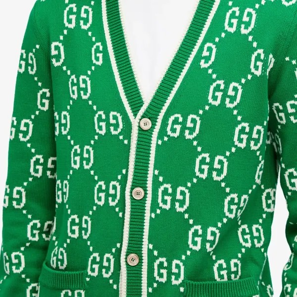 Gucci Жаккардовый кардиган Jumbo с узором GG, зеленый