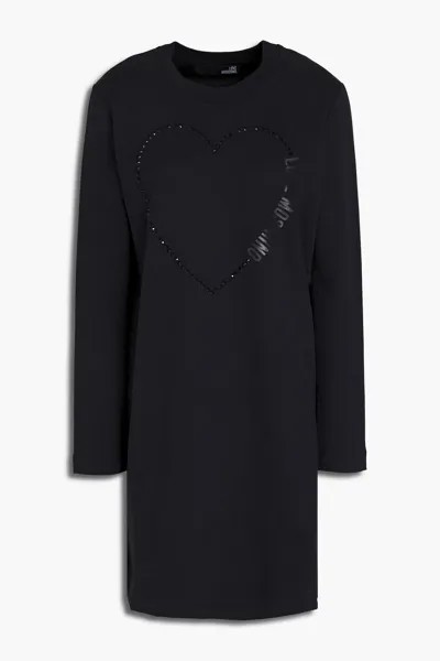 Платье мини из хлопка и флиса с декорированным логотипом LOVE MOSCHINO, черный