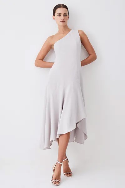 Мягкое приталенное платье миди с высоким и низким вырезом на одно плечо Karen Millen, бежевый