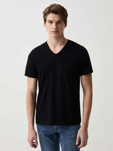 Футболка Slub из джерси с V-образным вырезом Ovs, цвет black