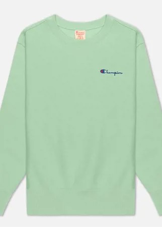 Женская толстовка Champion Reverse Weave Small Script & Logo Sleeve Crew Neck, цвет зелёный, размер XS