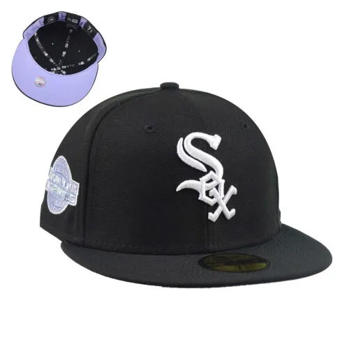 Мужская приталенная шляпа New Era Chicago White Sox Pop Sweat 59Fifty черно-бело-лилового цвета.