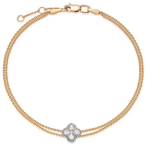Браслет-цепочка Vesna jewelry, красное золото, 585 проба, родирование, бриллиант, длина 18.5 см.