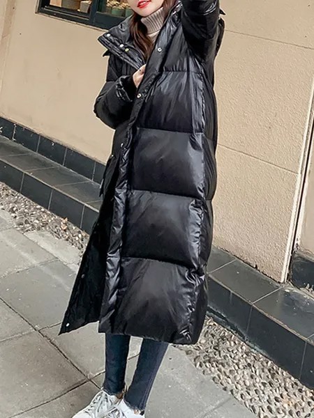 Milanoo Puffer Coats For Women Black Wind Proof Warmth Preservation Long Sleeves Winter Outerwear