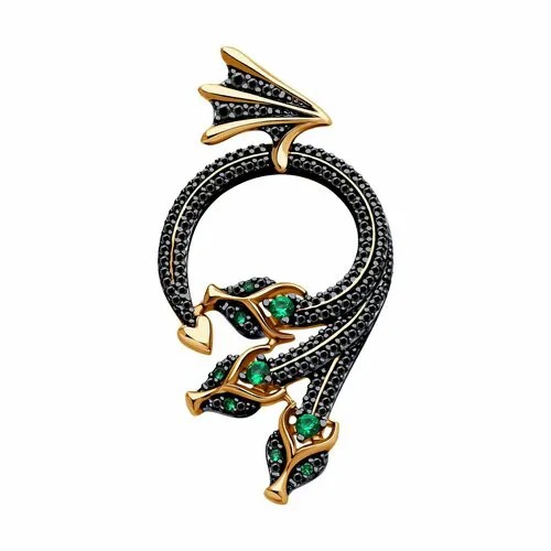 Подвеска Diamant online, серебро, 925 проба, золочение, фианит, черный, бирюзовый