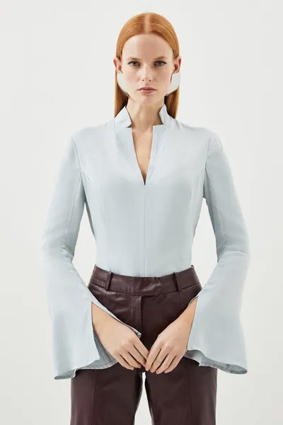Тканая блузка с атласным вырезом и вырезом Karen Millen, серебро