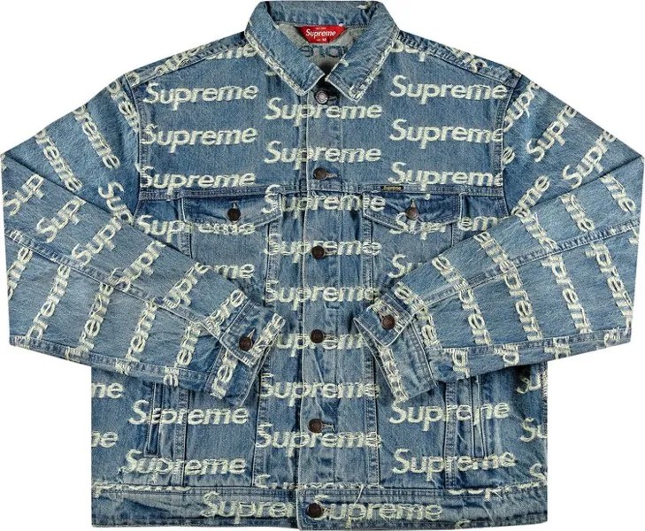 Куртка Supreme Frayed Logos Denim Trucker Jacket Blue, синий