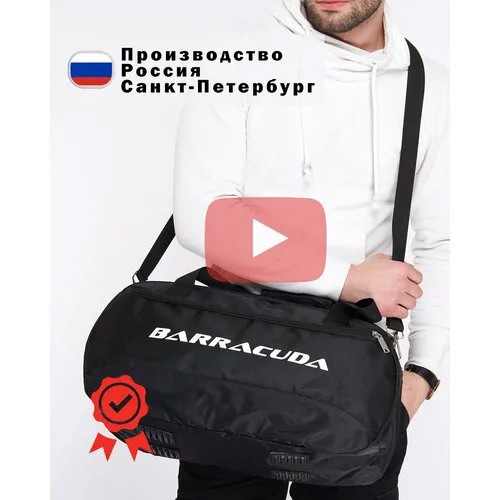 Сумка спортивная BARRACUDA, 25 л, 50х30х19 см, ручная кладь, черный