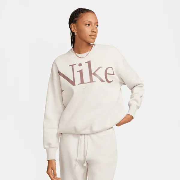 Толстовка Sportswear Phoenix Fleece Oversized Logo Crew NIKE, цвет lt orewood brn/smokey mauve/sail