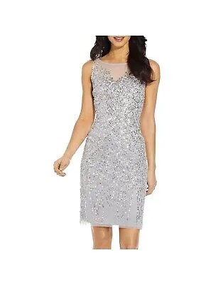 ADRIANNA PAPELL Женское серебряное коктейльное платье-футляр без рукавов длиной выше колена 6
